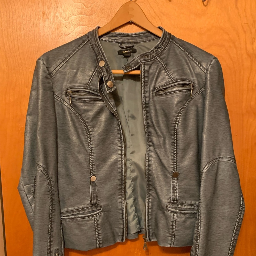 Blue faux leather jacket size large